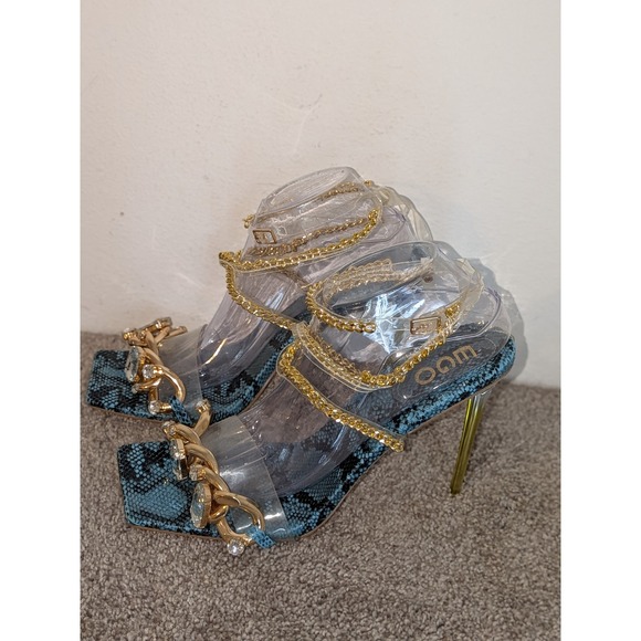 EGO Heels Chain Detail Rhinestone Embellished Party Stiletto Sandals 9 NEW - Picture 8 of 10